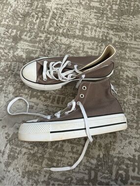 High-Top Canvas Platform Sneakers - Taupe Size 6